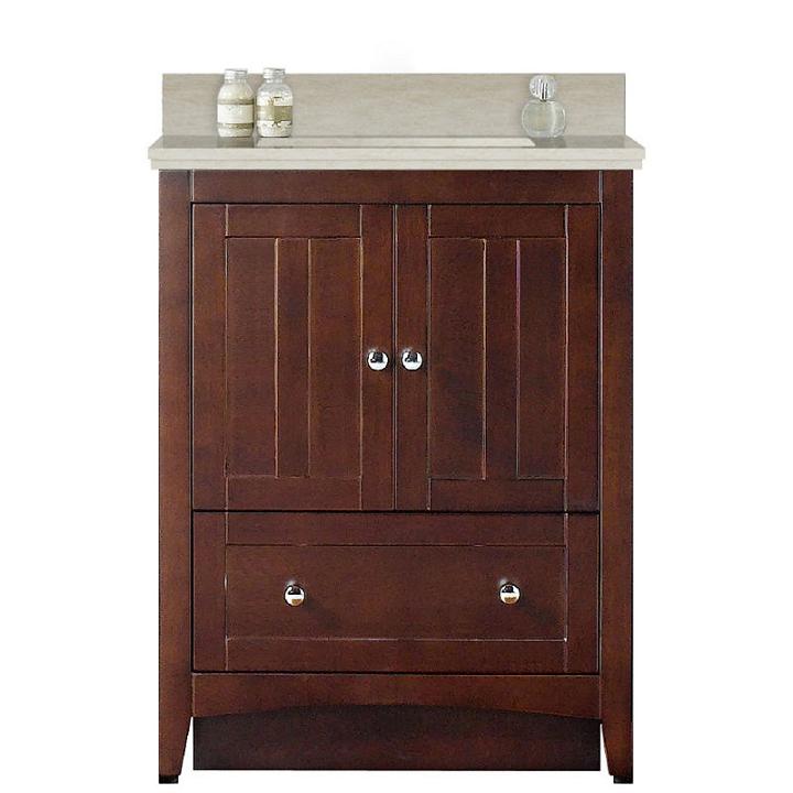 30.5-in. W Floor Mount Walnut Vanity Set For 1 Hole Drilling Beige Top White Um Sink