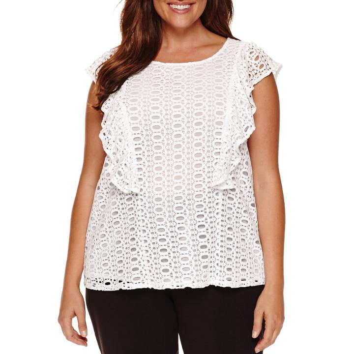 Worthington Flutter Sleeve Lace Blouse - Plus
