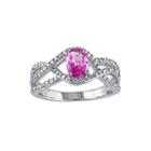 Oval Genuine Pink Sapphire And 1/6 Ct. T.w. Diamond Crossover Ring