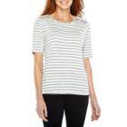 Sag Harbor Practice Gear Elbow Sleeve Crew Neck Stripe T-shirt-womens