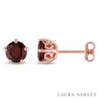 Laura Ashley Round Red Garnet 18k Gold Over Silver Stud Earrings