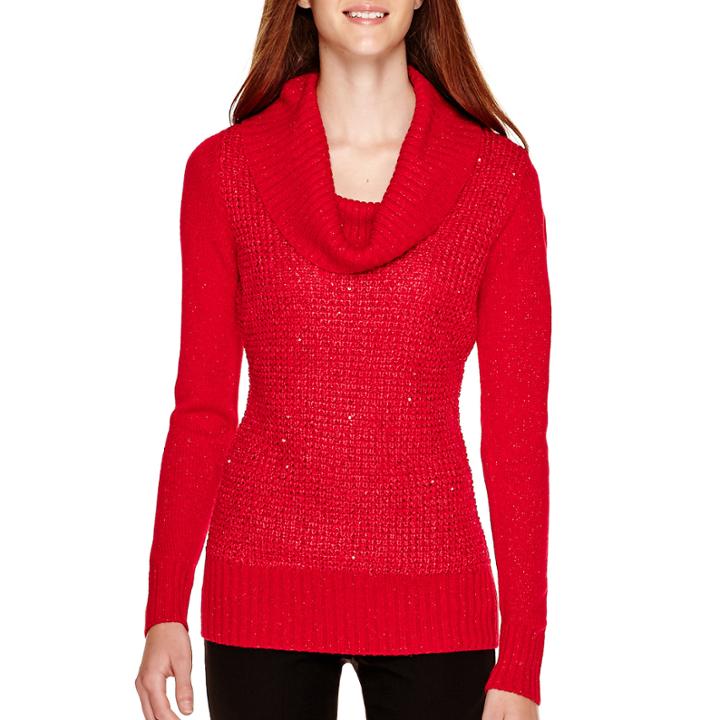 By & By Long-sleeve Sequin Cowlneck Sweater