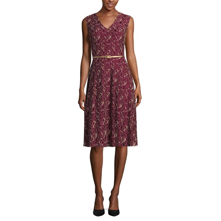 London Style Collection Sleeveless Corded Lace Fit-and-flare Dress