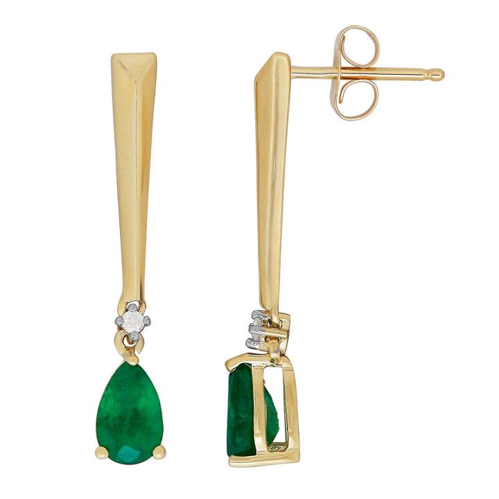 Diamond Accent Genuine Green Emerald 10k Gold Drop Earrings