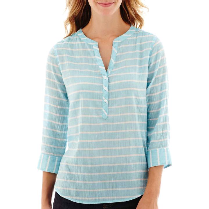 St. John's Bay 3/4-sleeve Gauze Popover Top- Petite