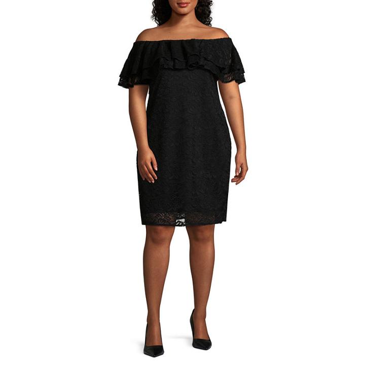 Bold Elements Off Shoulder Lace Dress-plus