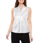 Black Label By Evan-picone Sleeveless V Neck Charmeuse Polka Dot Blouse