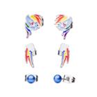 Womens 3 Pair Blue Crystal Stainless Steel Jewelry Set