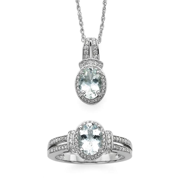 Genuine Aquamarine And Lab-created White Sapphire Pendant Necklace And Ring Set
