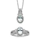 Genuine Aquamarine And Lab-created White Sapphire Pendant Necklace And Ring Set