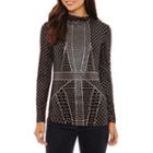 Bold Elements Long Sleeve Mock Neck Glitter Top