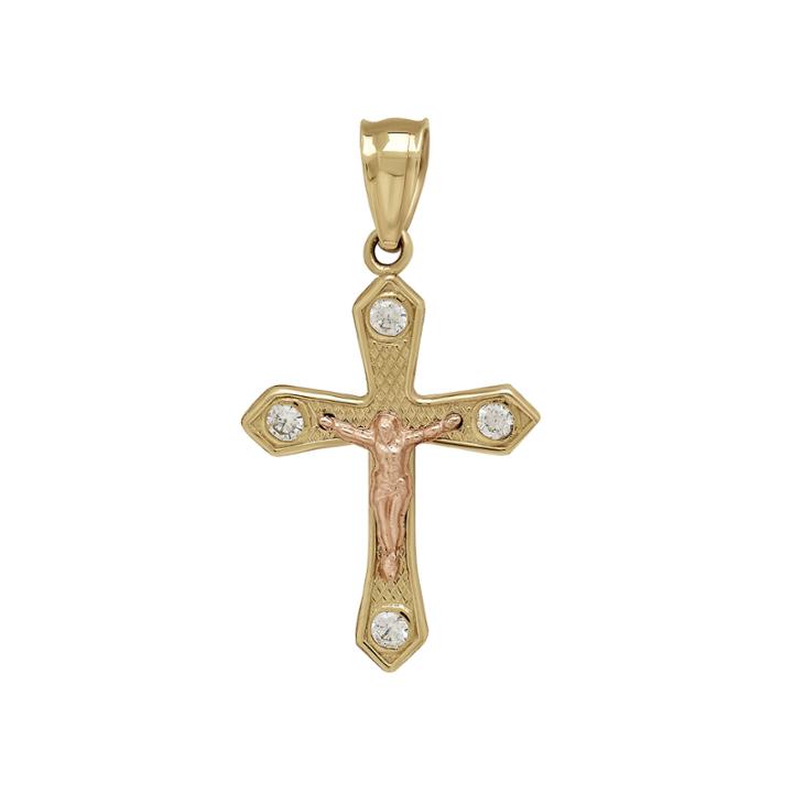 Tesoro Cubic Zirconia 14k Tri-tone Crucifix Pendant