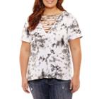 Arizona Short Sleeve V Neck Tie Dye T-shirt-womens Juniors Plus