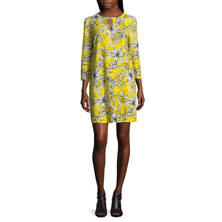 Eci 3/4 Sleeve Floral Crepe Dress