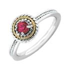 Personally Stackable Two-tone Lab-created Ruby Ring In 10k White Gold Over Sterling Silver