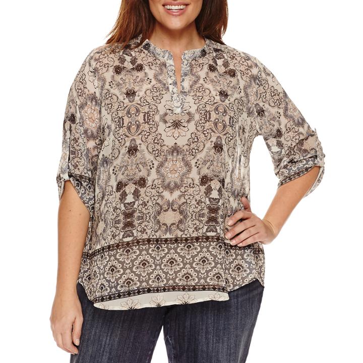 Unity World Wear 3/4 Sleeve V Neck Woven Blouse-plus