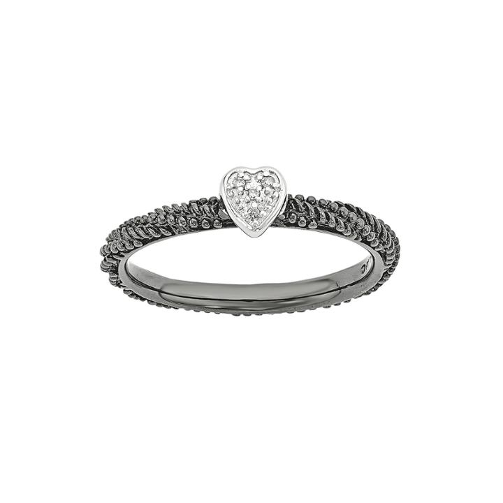 Personally Stackable Diamond-accent Ruthenium Over Sterling Silver Stackable Heart Ring