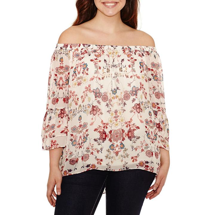 Alyx 3/4 Sleeve Round Neck Woven Bohemian Blouse-plus