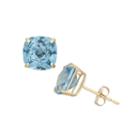 Cushion Blue Aquamarine 10k Gold Stud Earrings