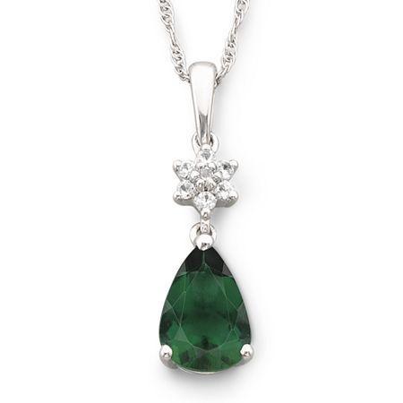 Lab-created Pear-shaped Emerald & White Sapphire Pendant Necklace