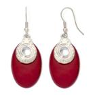 Red Silver-tone Oval Earrings
