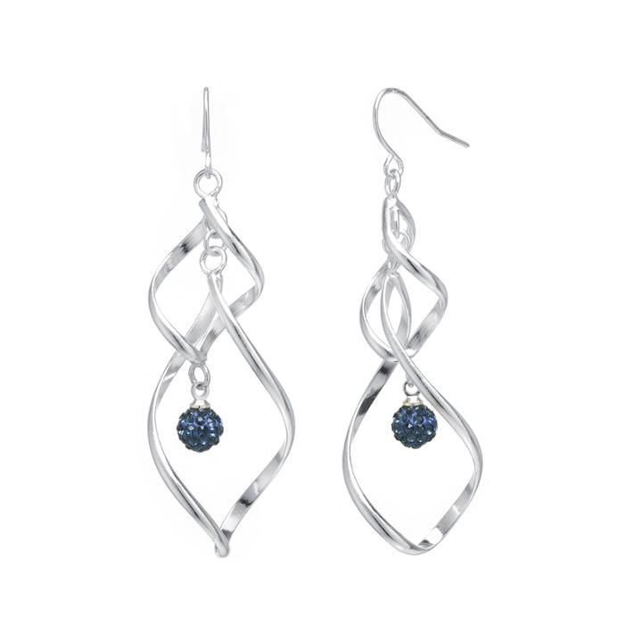 Sparkle Allure Blue Crystal Ball Twist Silver Over Brass Drop Earrings