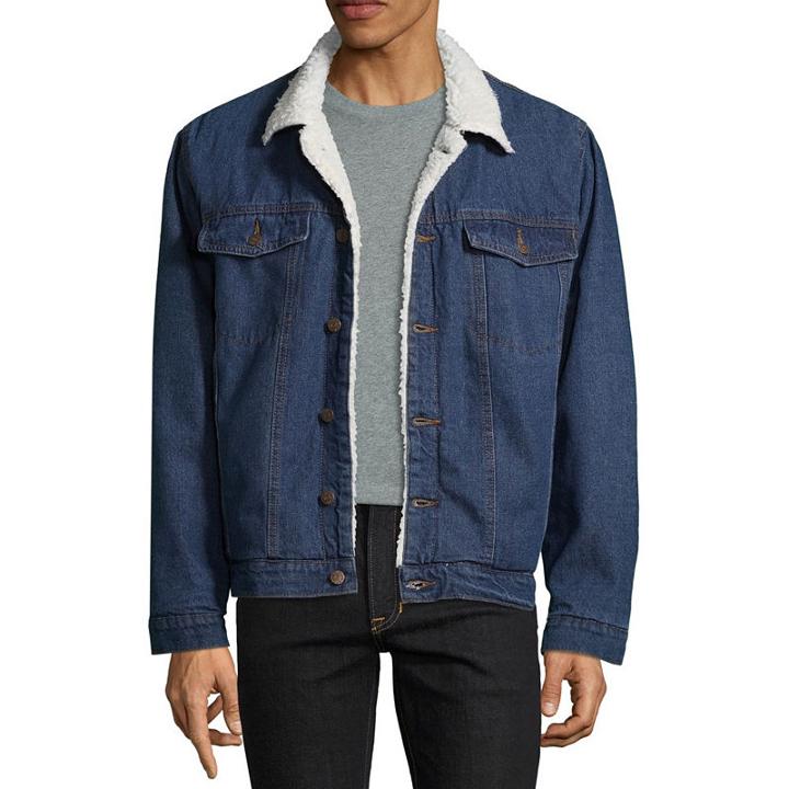 Vintage Leather Long Sleeve Denim Jacket