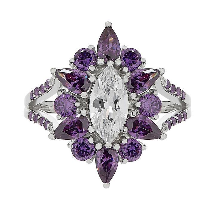 Diamonart Womens Color Enhanced Purple Cubic Zirconia Sterling Silver Cocktail Ring