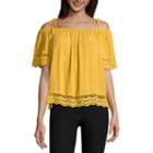 By & By Short Sleeve Round Neck Woven Blouse-juniors