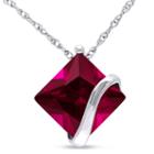 Womens Red Ruby Square Pendant Necklace