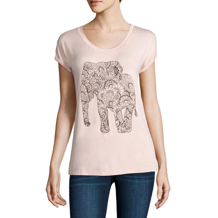 I Jeans By Buffalo Short Sleeve Scoop Neck Elephant Screen Tee