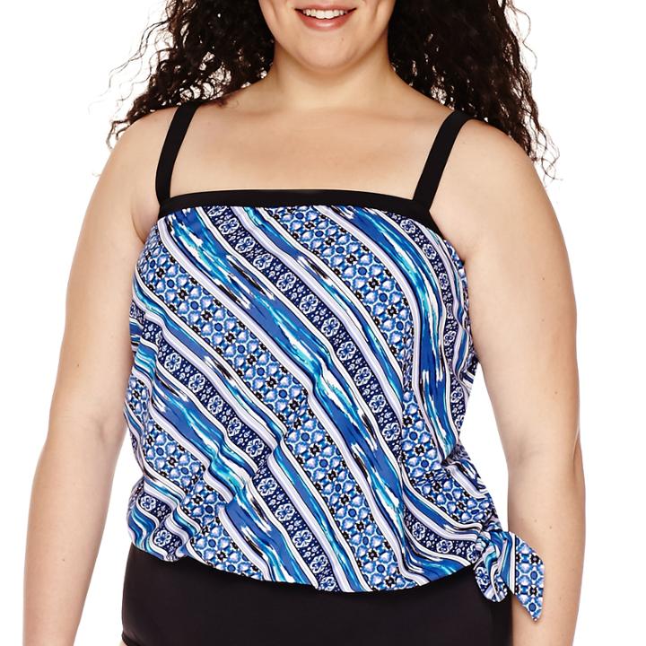 Azul By Maxine Of Hollywood Stripe It Or Not Bandeau Blouson Tankini Swim Top - Plus