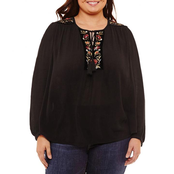 St. John's Bay Long Sleeve Embroidered Blouse - Plus