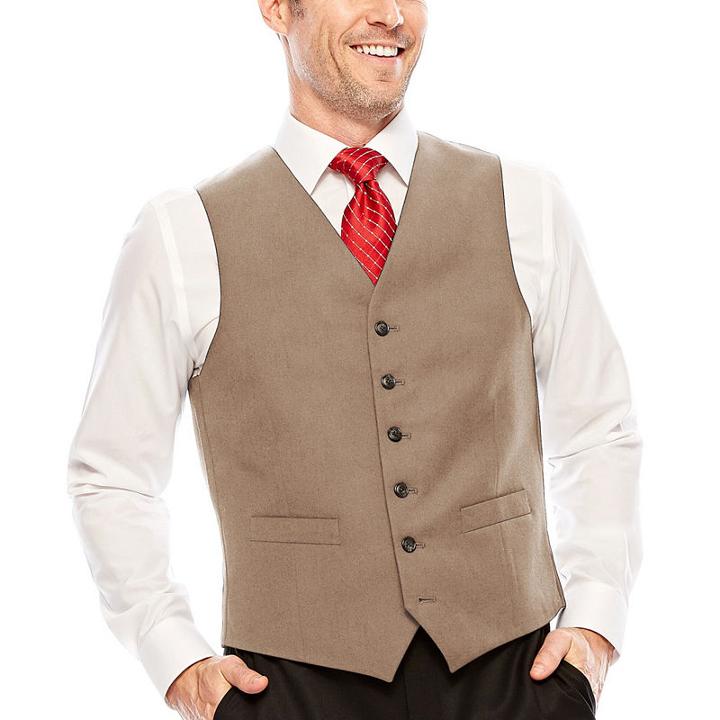 Stafford Wool Blend Brown Sharkskin Vest-classic