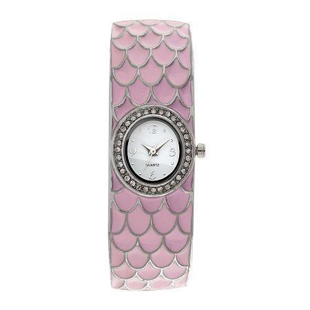 Womens Feather Patterned Closed Bangle Bracelet Watch