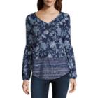 Liz And Co Long Sleeve Balloon Sleeve Floral Peasant Top