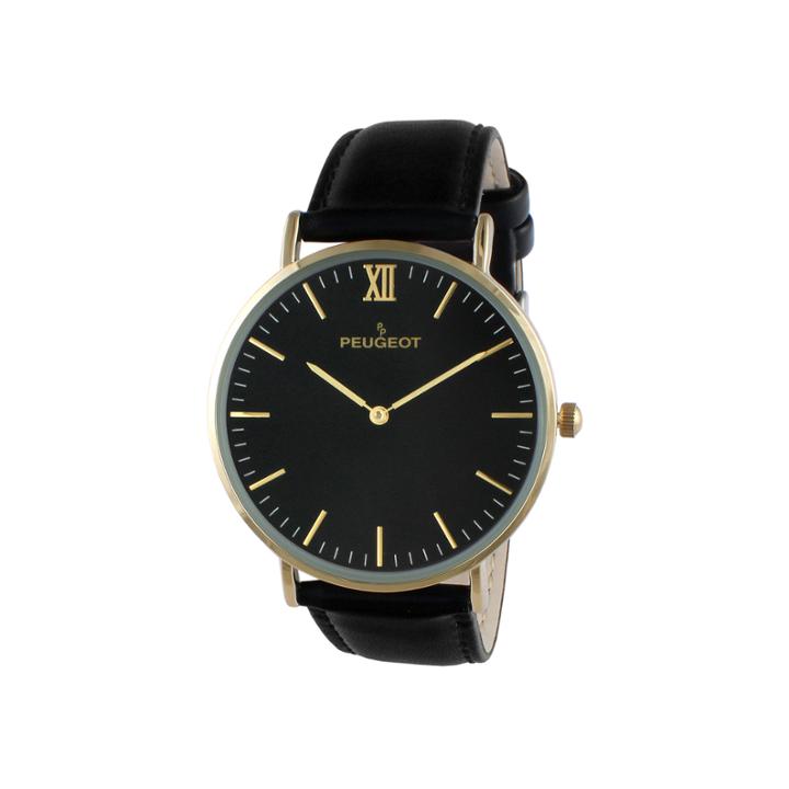 Peugeot Men's Black Leather Ultra Slim Strap Watch 2050g