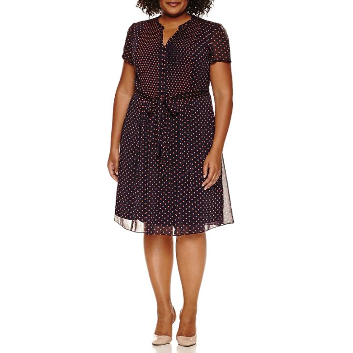 Msk Short Sleeve Shirt Dress-plus