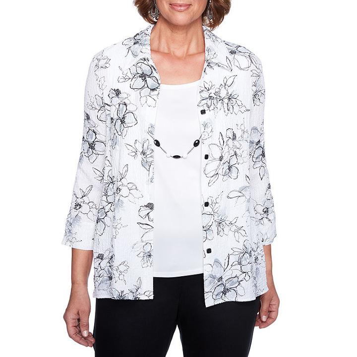 Alfred Dunner Barcelona 3/4 Sleeve Two For One Gauze Blouse