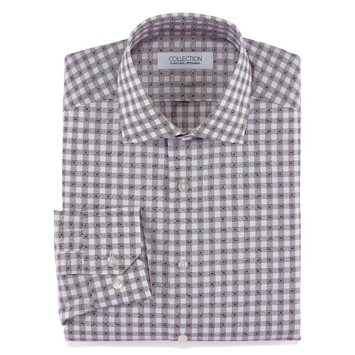 Collection By Michael Strahan Stretch Fabric Long Sleeve Dress Shirt Woven Gingham