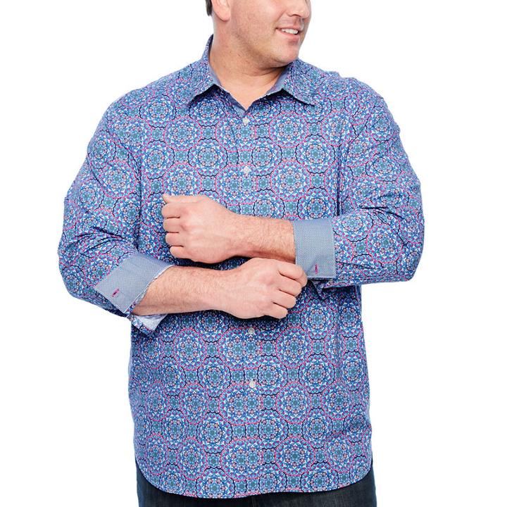 Society Of Threads Long Sleeve Geometric Button-front Shirt-big And Tall