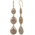 Simulated Gray Quartz 14k Gold Over Silver Drop Earrings