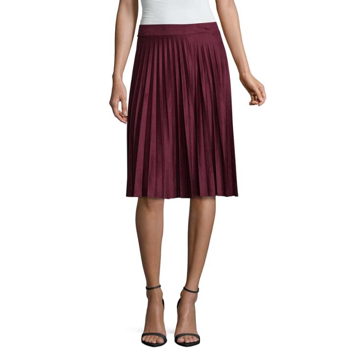 Liz Claiborne Solid Suede Pleated Skirt Talls