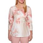 Alfred Dunner La Dolce Vita 3/4 Sleeve Crew Neck Floral T-shirt-womens