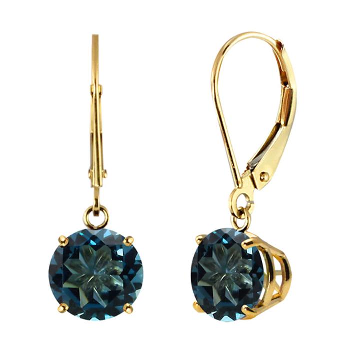 Genuine London Blue Topaz 10k Yellow Gold Leverback Dangle Earrings