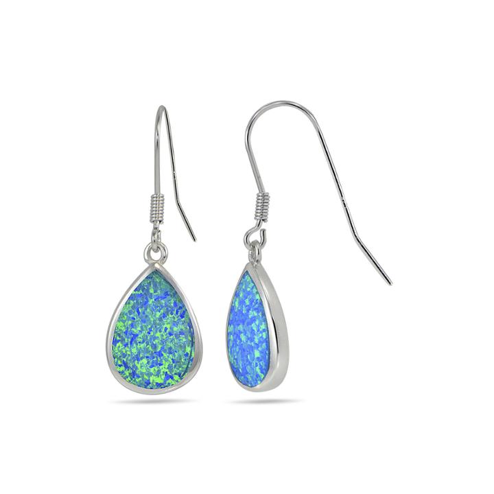 Silver Treasures&trade; Lab-created Blue Opal Sterling Silver Drop Earrings