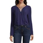 Arizona Long Sleeve Tassel Lace Up Woven Blouse-juniors