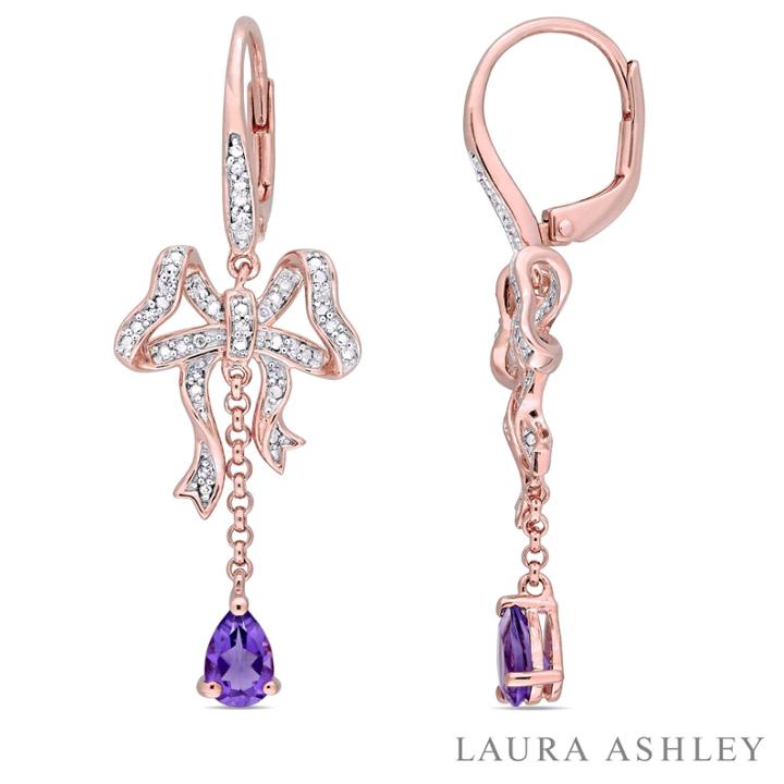 Laura Ashley Purple Amethyst 18k Gold Over Silver Drop Earrings