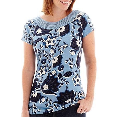St. John's Bay Short-sleeve Crochet Ballet-neck Top - Petite