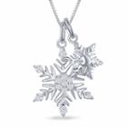 Enchanted Disney Fine Jewelry 1/7 C.t.t.w. Diamond Frozen Snowflake Charm Pendant Necklace In Sterling Silver